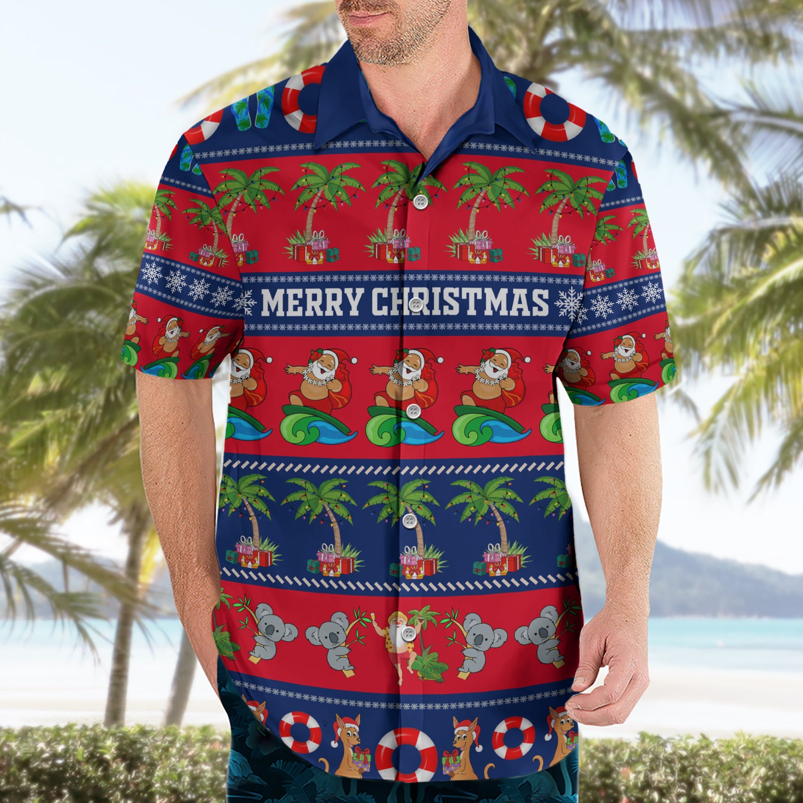 personalised-australia-christmas-hawaiian-shirt-aussie-santa-claus-beach-xmas-vibes