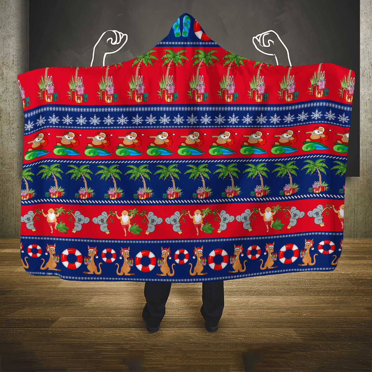 personalised-australia-christmas-hooded-blanket-aussie-santa-claus-beach-xmas-vibes