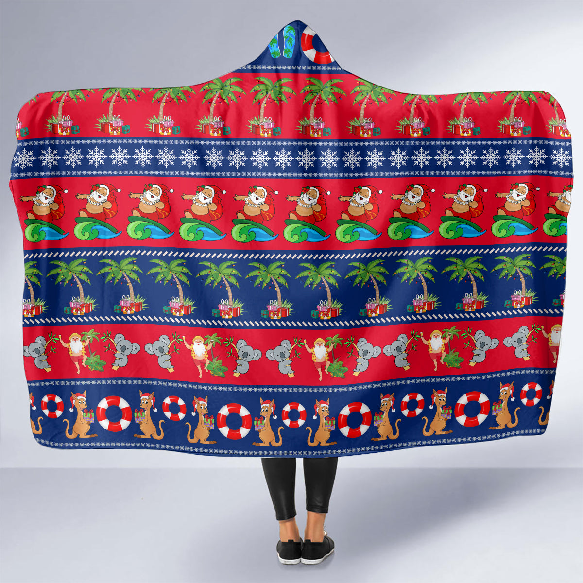 personalised-australia-christmas-hooded-blanket-aussie-santa-claus-beach-xmas-vibes