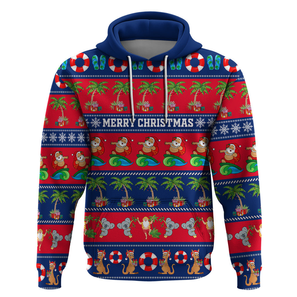 personalised-australia-christmas-hoodie-aussie-santa-claus-beach-xmas-vibes
