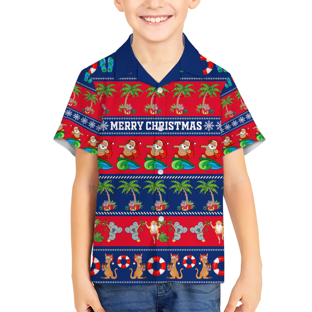 personalised-australia-christmas-kid-hawaiian-shirt-aussie-santa-claus-beach-xmas-vibes