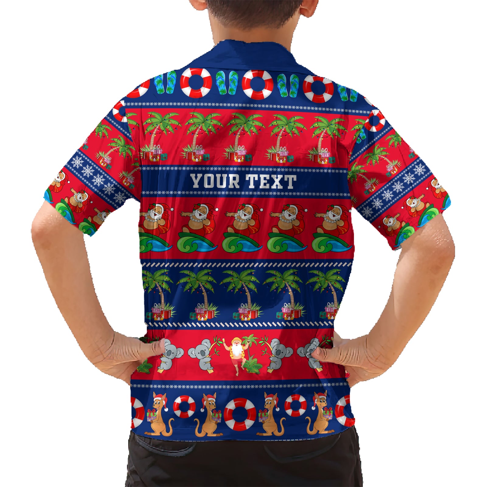 personalised-australia-christmas-kid-hawaiian-shirt-aussie-santa-claus-beach-xmas-vibes