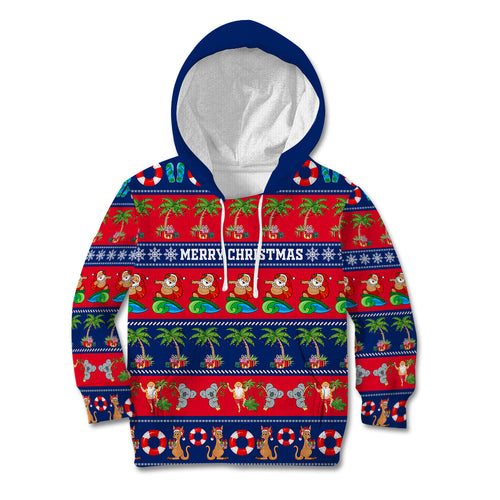 personalised-australia-christmas-kid-hoodie-aussie-santa-claus-beach-xmas-vibes
