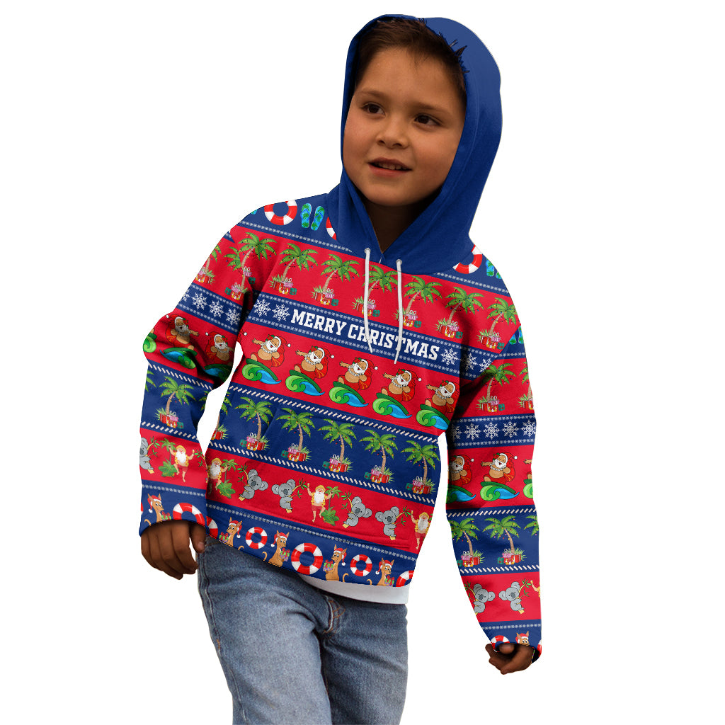 personalised-australia-christmas-kid-hoodie-aussie-santa-claus-beach-xmas-vibes