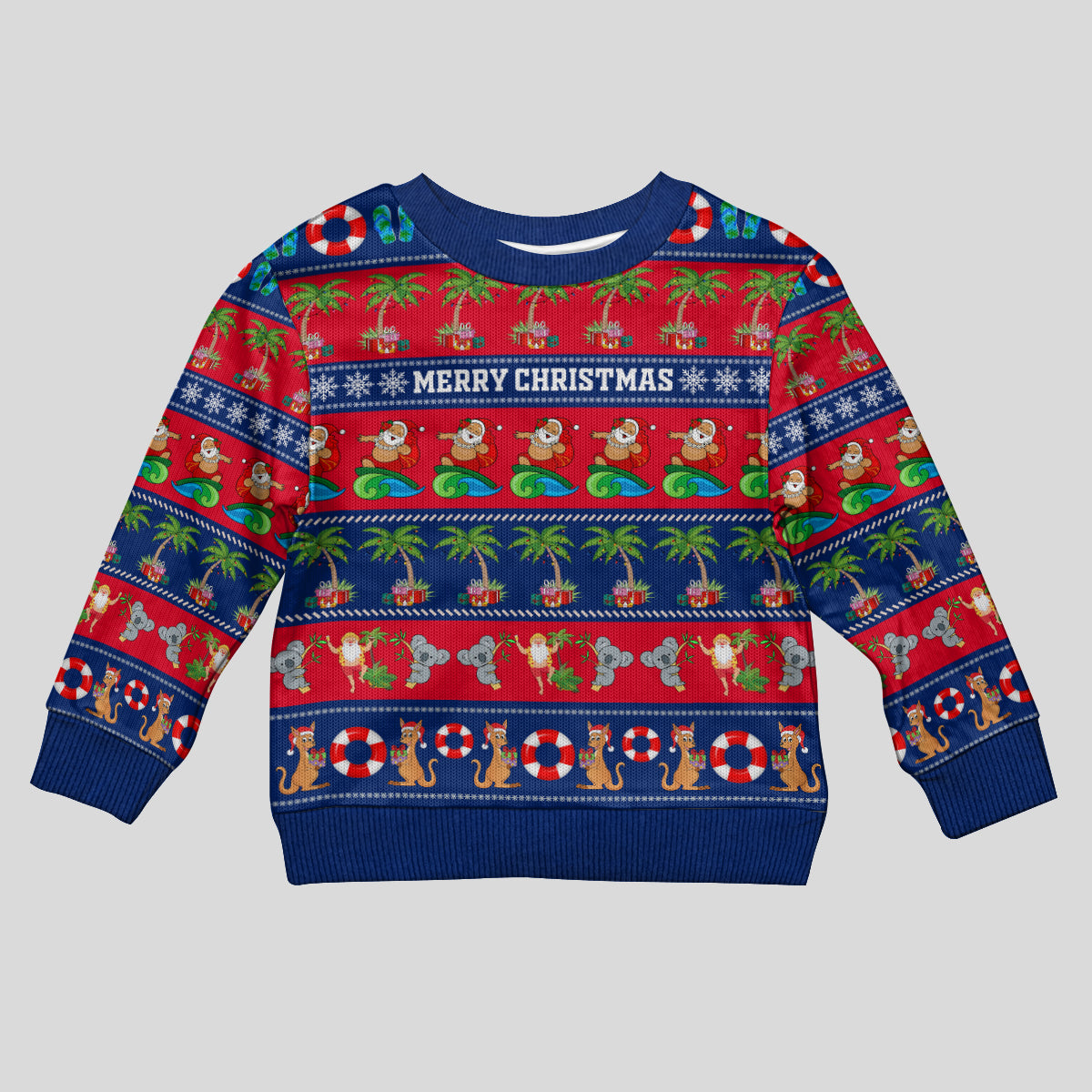 personalised-australia-christmas-kid-ugly-christmas-sweater-aussie-santa-claus-beach-xmas-vibes