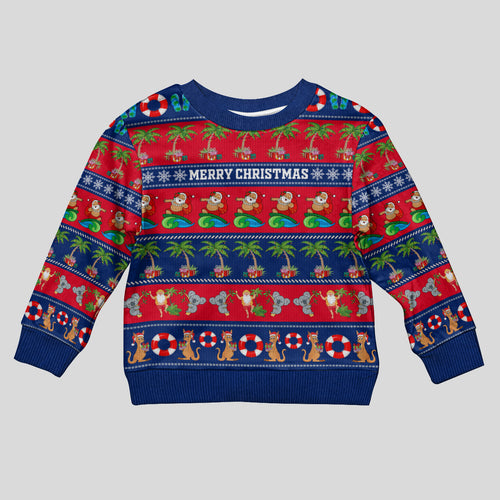 personalised-australia-christmas-kid-ugly-christmas-sweater-aussie-santa-claus-beach-xmas-vibes