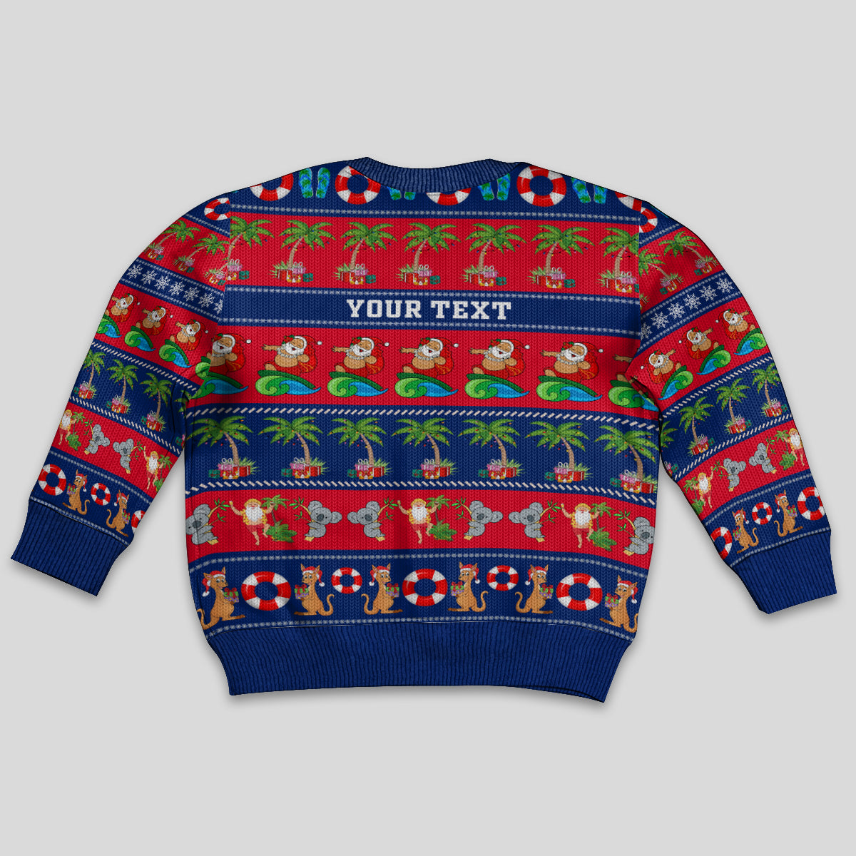 personalised-australia-christmas-kid-ugly-christmas-sweater-aussie-santa-claus-beach-xmas-vibes