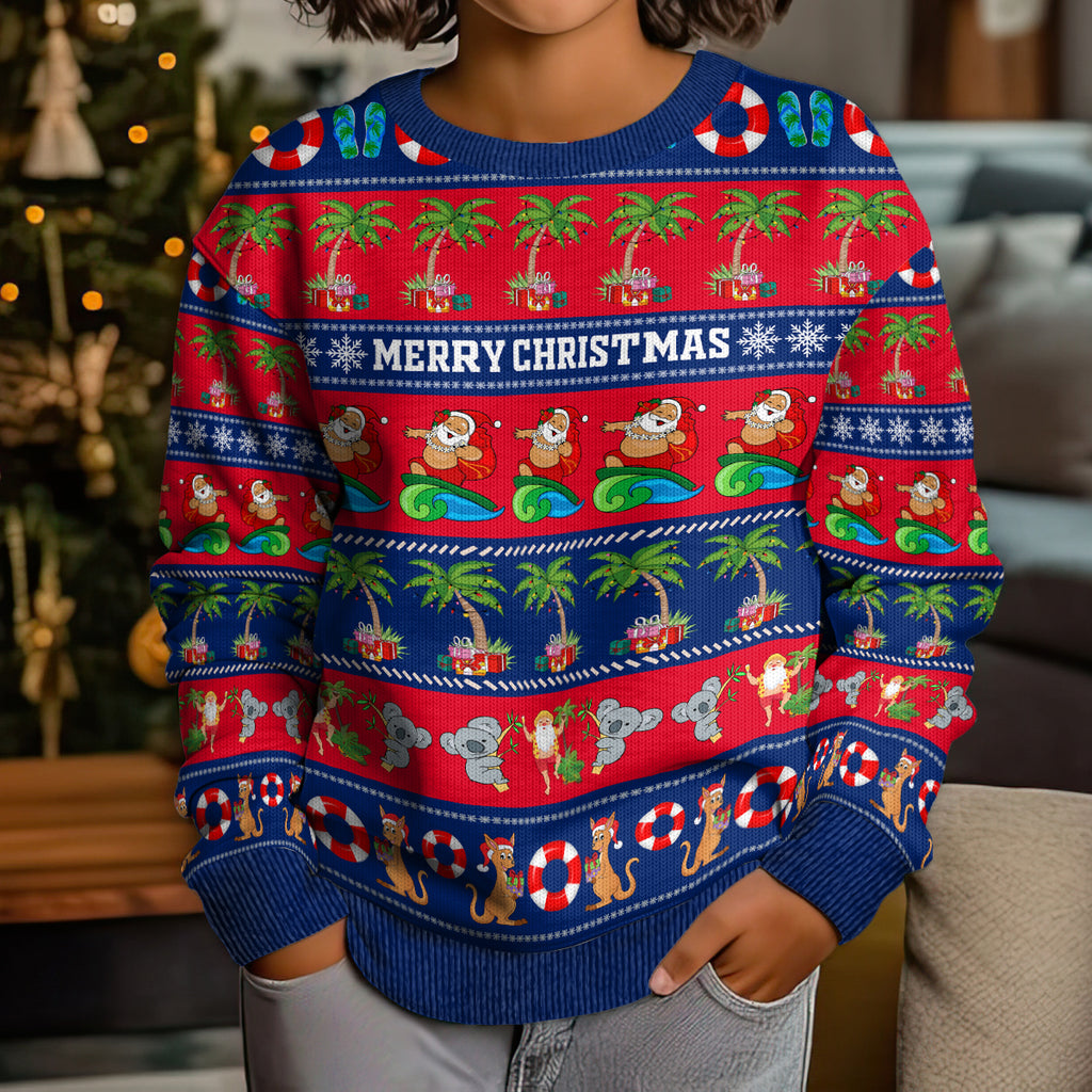personalised-australia-christmas-kid-ugly-christmas-sweater-aussie-santa-claus-beach-xmas-vibes