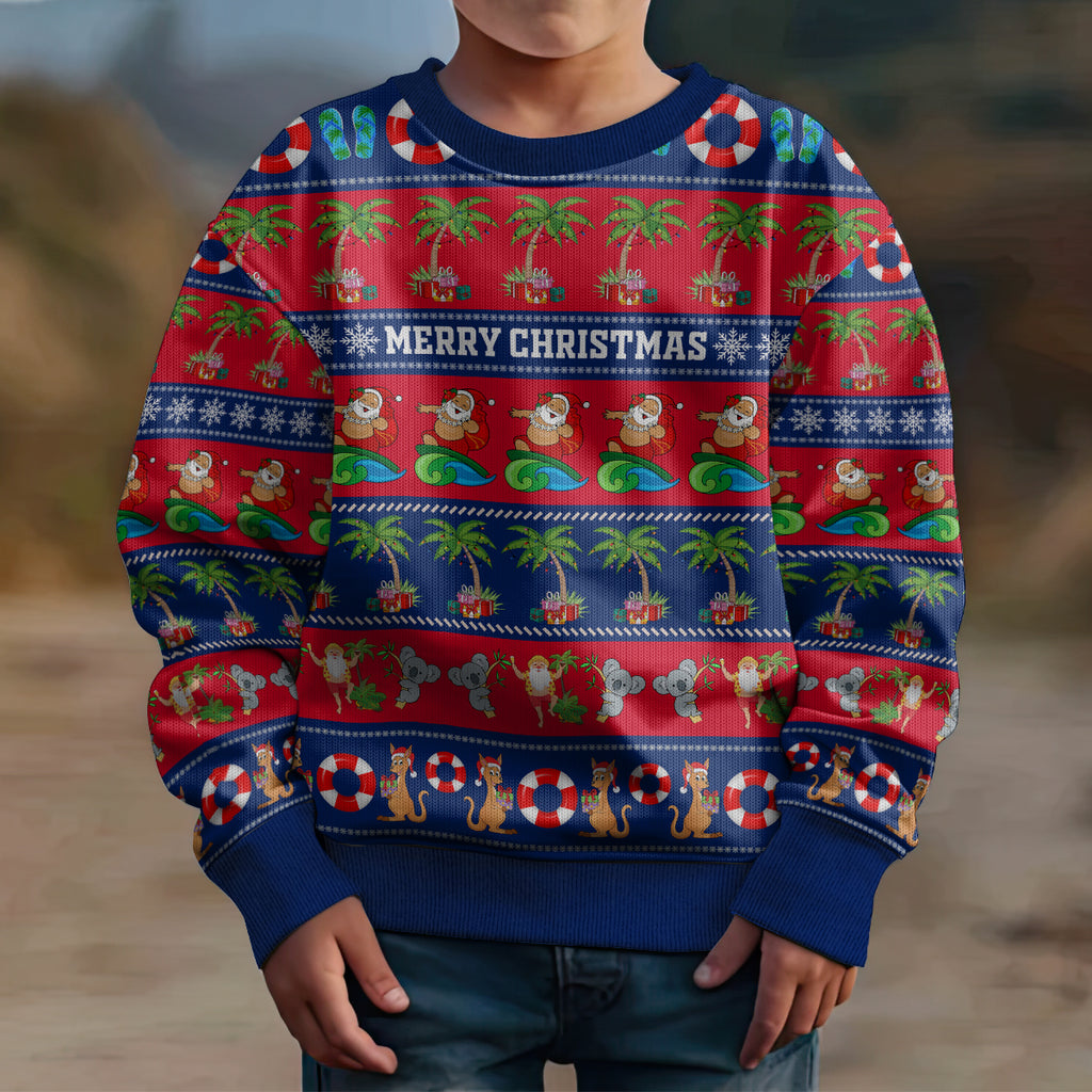 personalised-australia-christmas-kid-ugly-christmas-sweater-aussie-santa-claus-beach-xmas-vibes