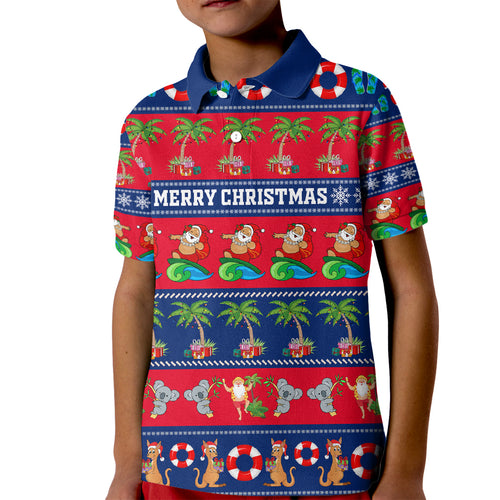 personalised-australia-christmas-kid-polo-shirt-aussie-santa-claus-beach-xmas-vibes