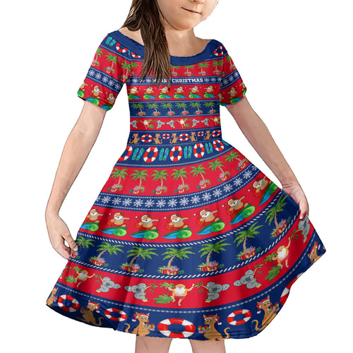 personalised-australia-christmas-kid-short-sleeve-dress-aussie-santa-claus-beach-xmas-vibes