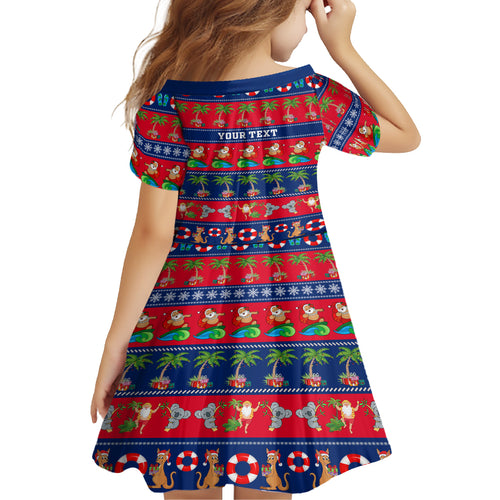 personalised-australia-christmas-kid-short-sleeve-dress-aussie-santa-claus-beach-xmas-vibes