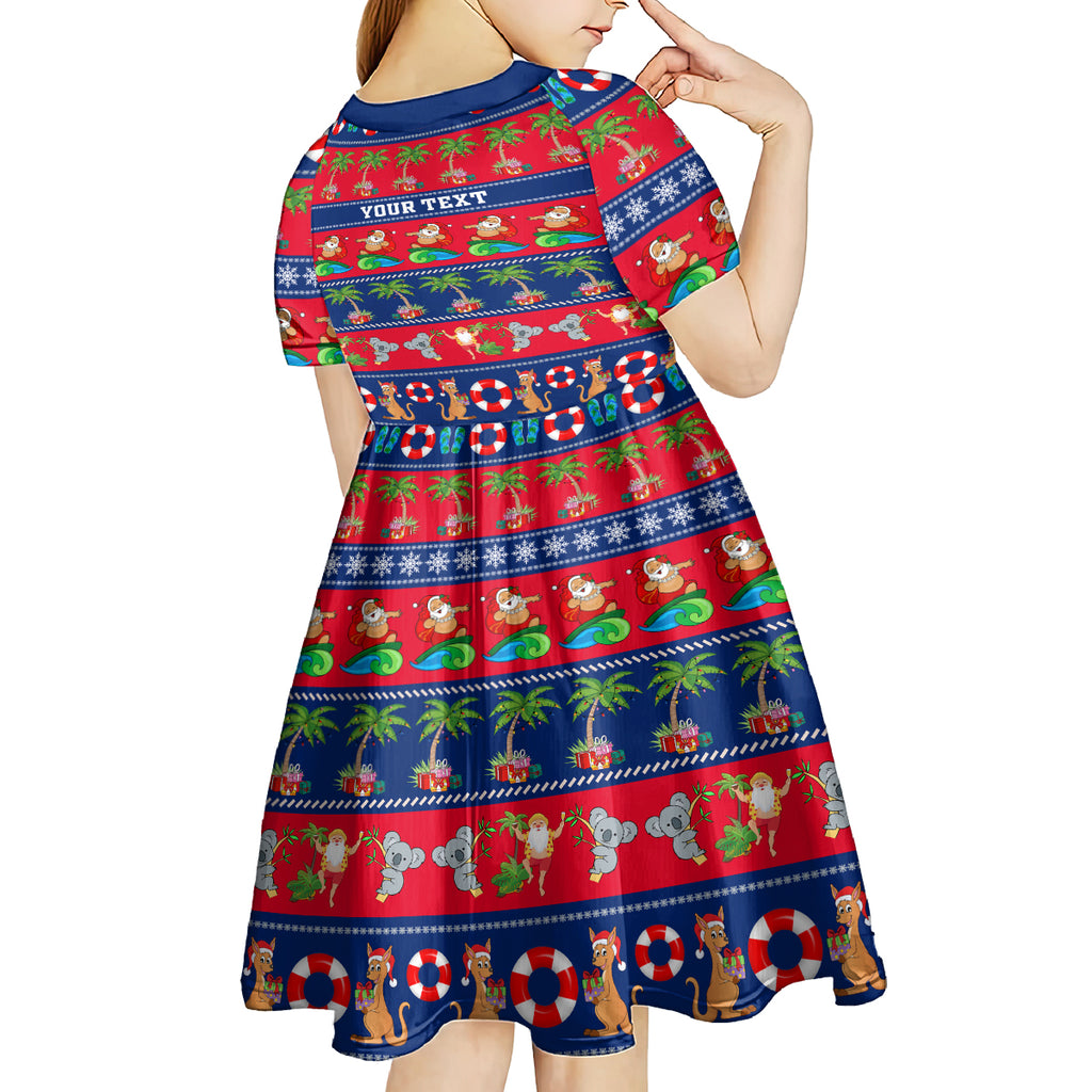personalised-australia-christmas-kid-short-sleeve-dress-aussie-santa-claus-beach-xmas-vibes