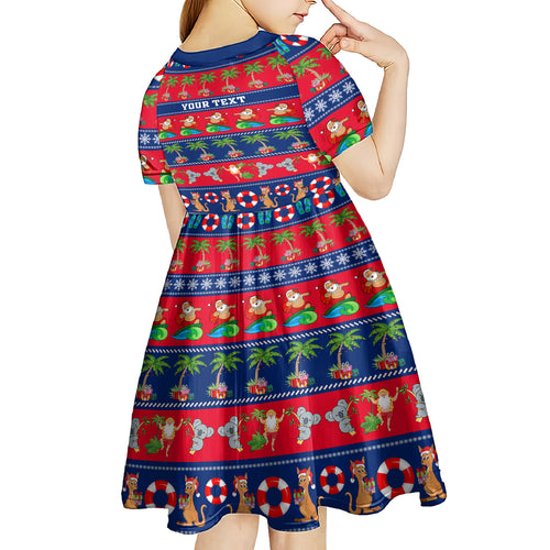 personalised-australia-christmas-kid-short-sleeve-dress-aussie-santa-claus-beach-xmas-vibes