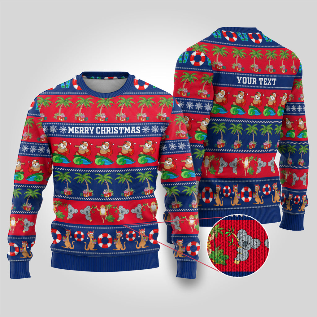personalised-australia-christmas-ugly-christmas-sweater-aussie-santa-claus-beach-xmas-vibes