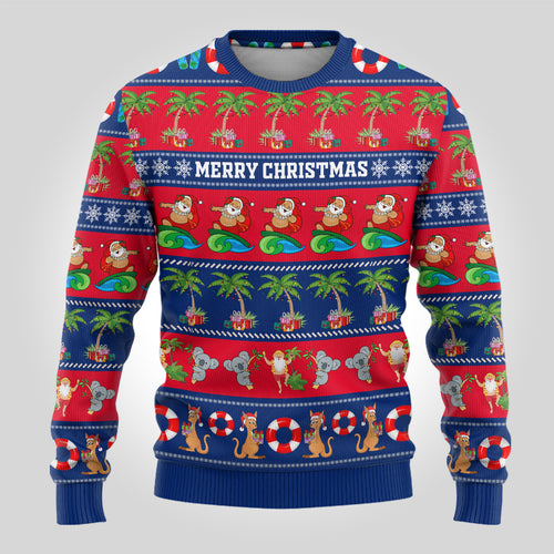 personalised-australia-christmas-ugly-christmas-sweater-aussie-santa-claus-beach-xmas-vibes