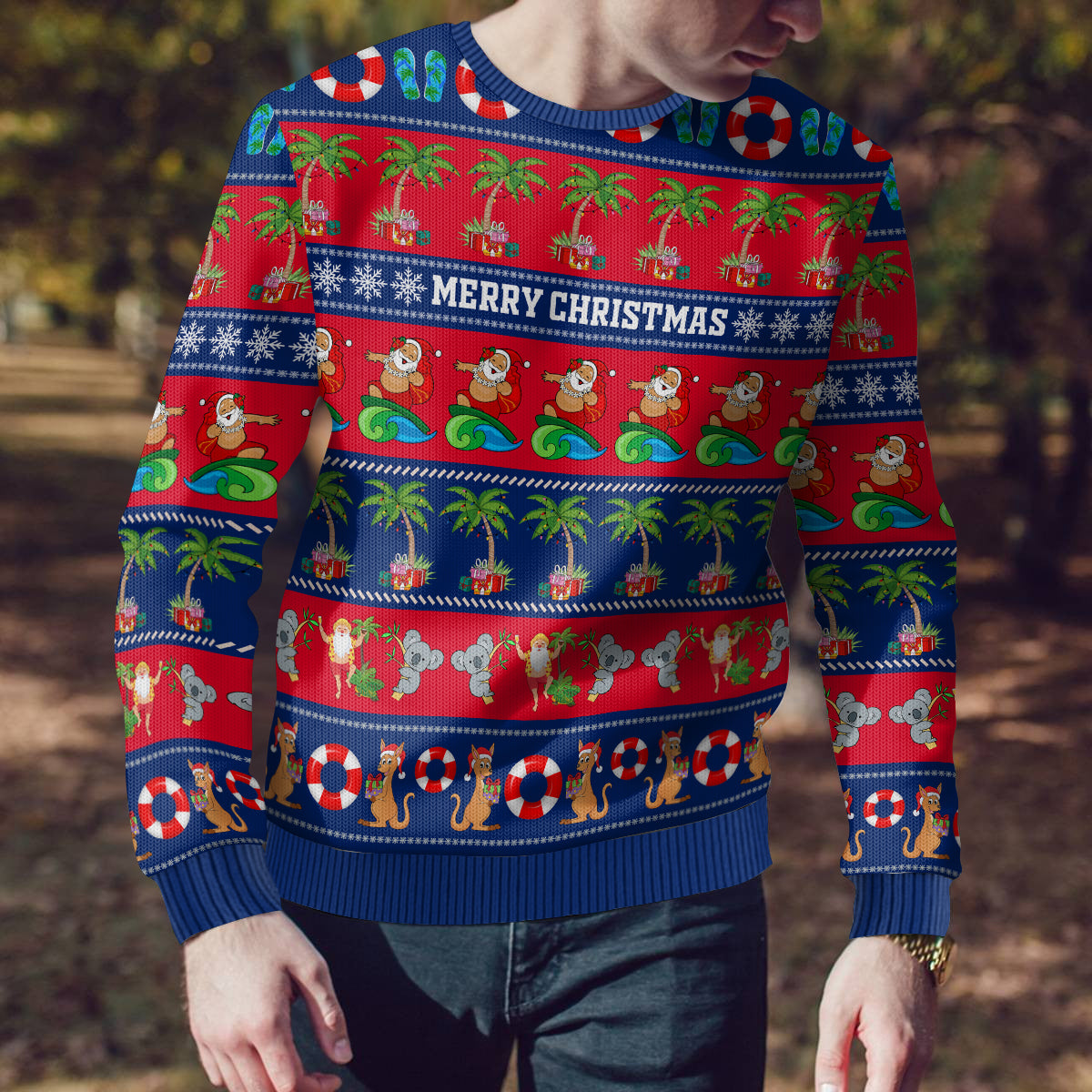 personalised-australia-christmas-ugly-christmas-sweater-aussie-santa-claus-beach-xmas-vibes