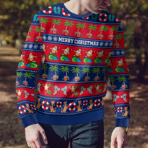 personalised-australia-christmas-ugly-christmas-sweater-aussie-santa-claus-beach-xmas-vibes