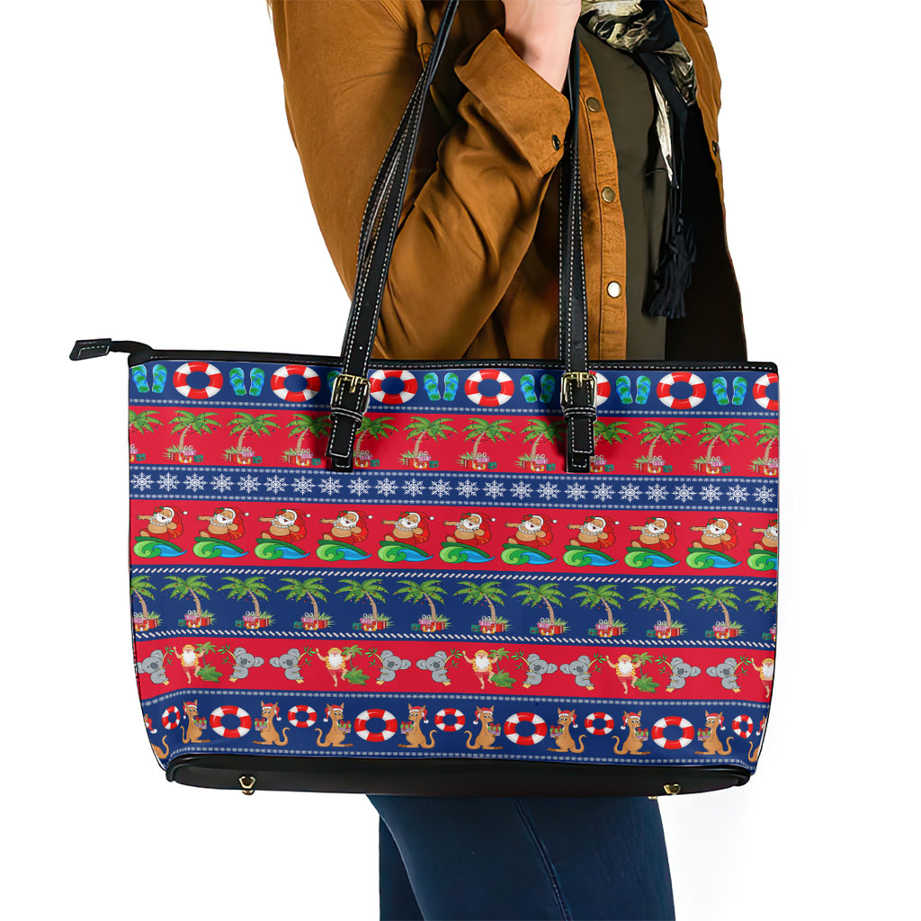 personalised-australia-christmas-leather-tote-bag-aussie-santa-claus-beach-xmas-vibes