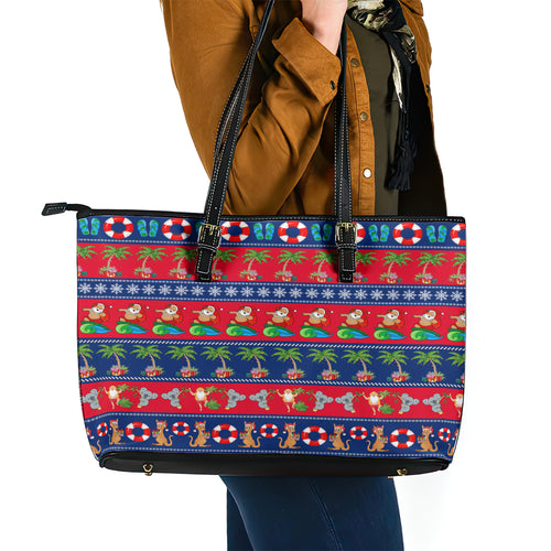 personalised-australia-christmas-leather-tote-bag-aussie-santa-claus-beach-xmas-vibes