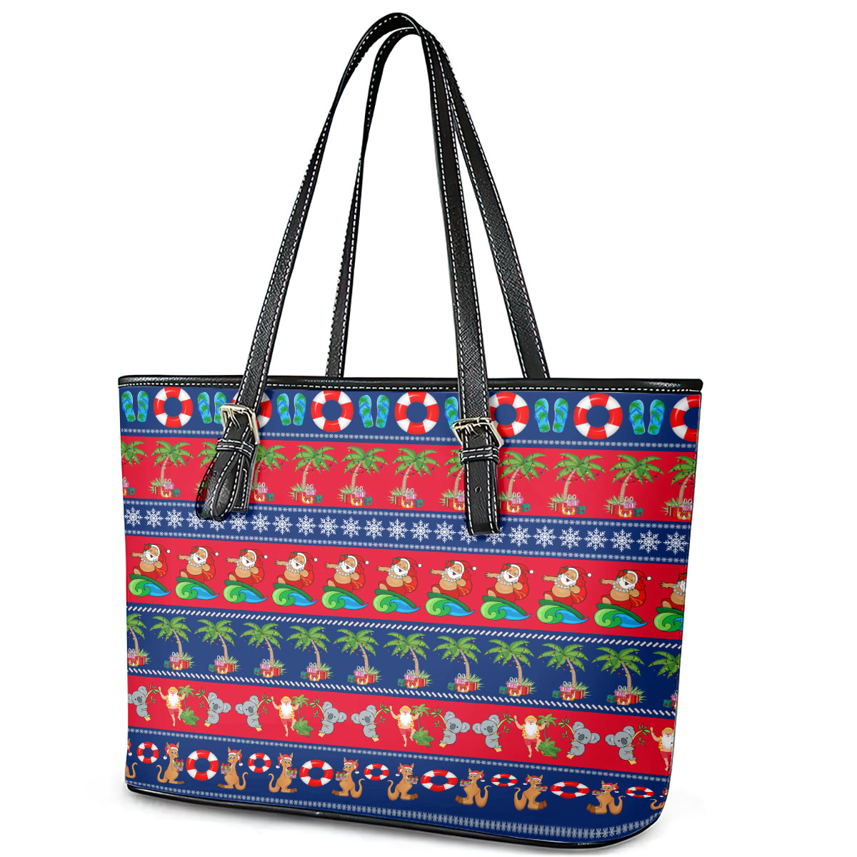 personalised-australia-christmas-leather-tote-bag-aussie-santa-claus-beach-xmas-vibes