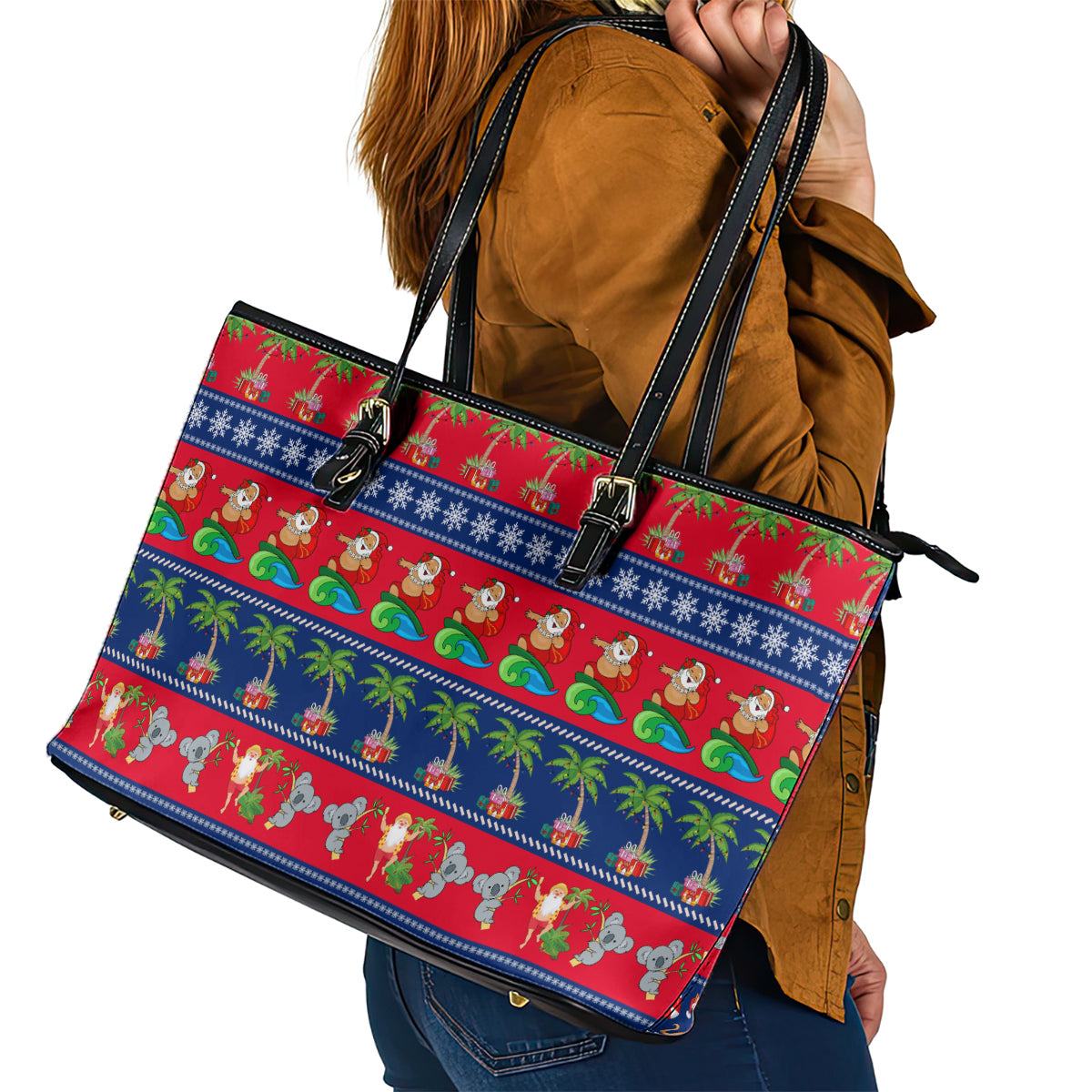 personalised-australia-christmas-leather-tote-bag-aussie-santa-claus-beach-xmas-vibes