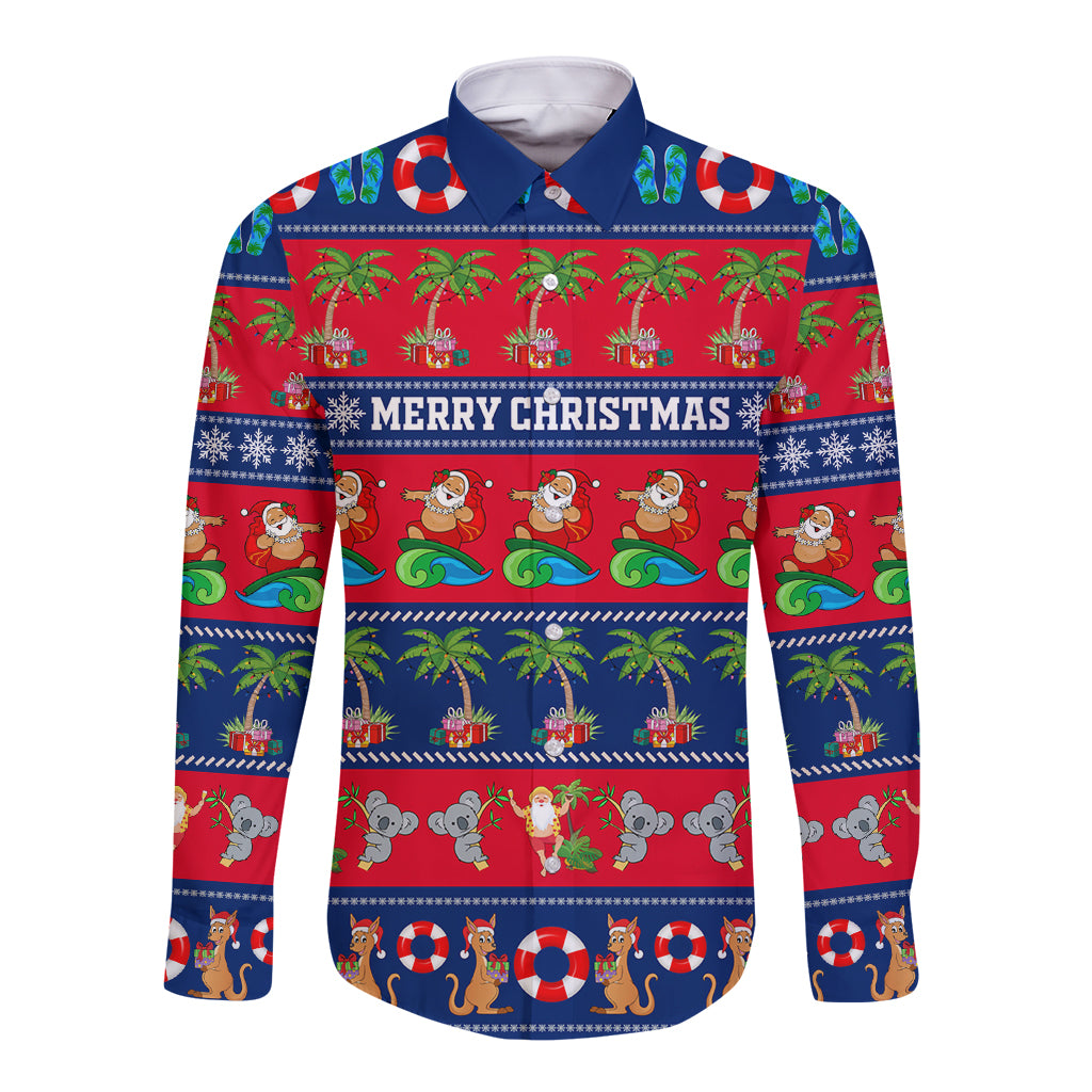 personalised-australia-christmas-long-sleeve-button-shirt-aussie-santa-claus-beach-xmas-vibes