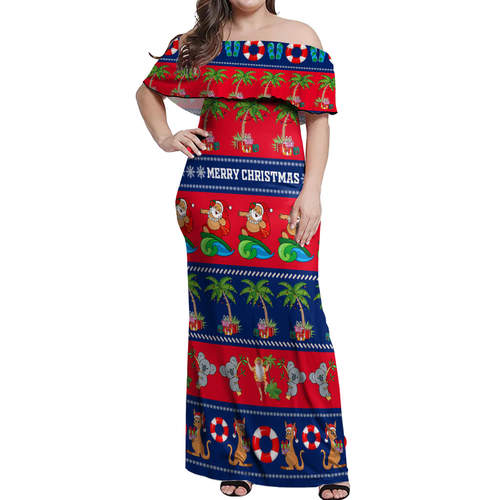 personalised-australia-christmas-off-shoulder-maxi-dress-aussie-santa-claus-beach-xmas-vibes