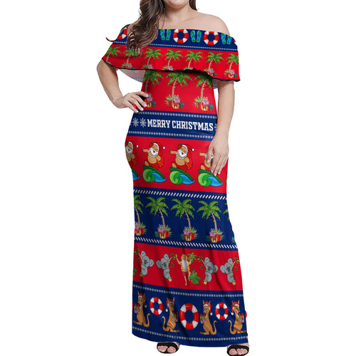 personalised-australia-christmas-off-shoulder-maxi-dress-aussie-santa-claus-beach-xmas-vibes