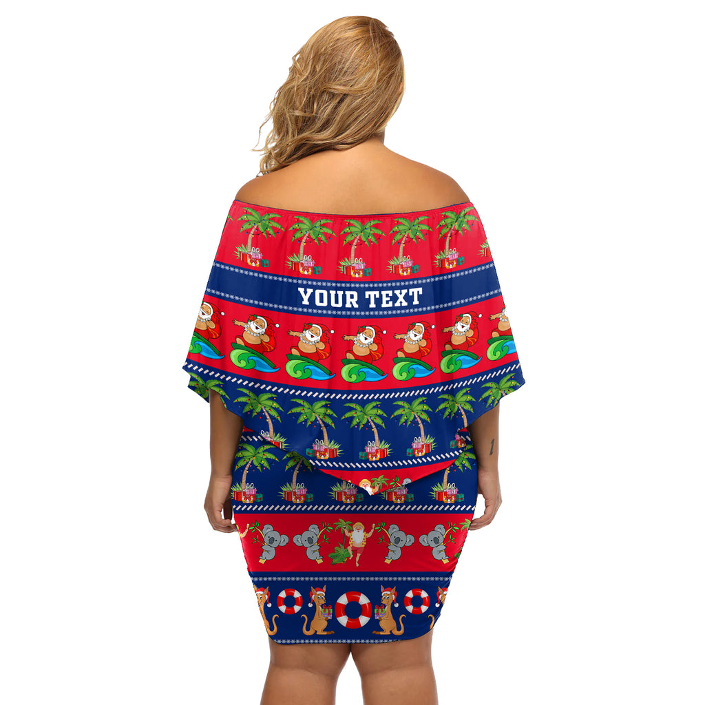 personalised-australia-christmas-off-shoulder-short-dress-aussie-santa-claus-beach-xmas-vibes