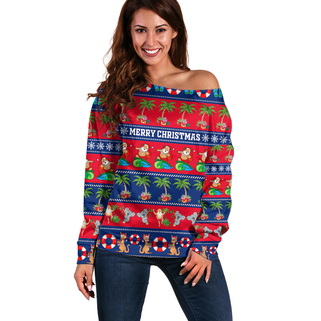 personalised-australia-christmas-off-shoulder-sweater-aussie-santa-claus-beach-xmas-vibes