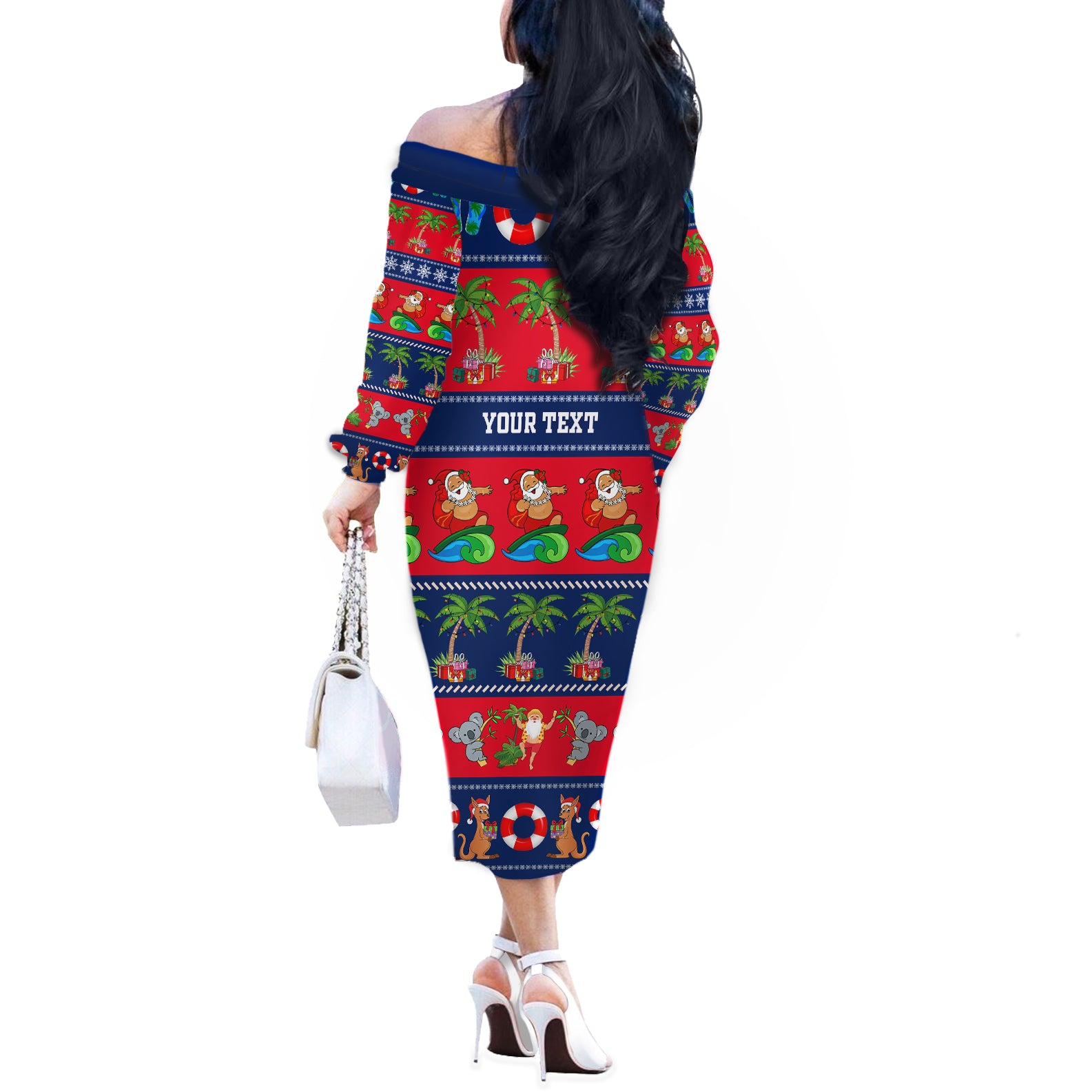 personalised-australia-christmas-off-the-shoulder-long-sleeve-dress-aussie-santa-claus-beach-xmas-vibes