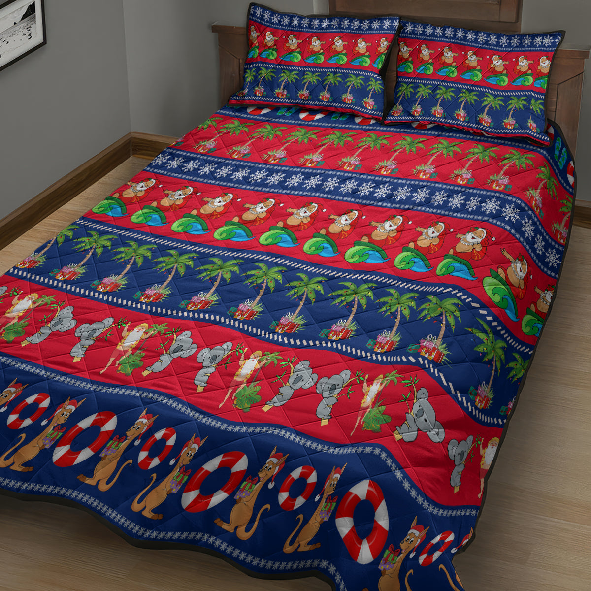 personalised-australia-christmas-quilt-bed-set-aussie-santa-claus-beach-xmas-vibes