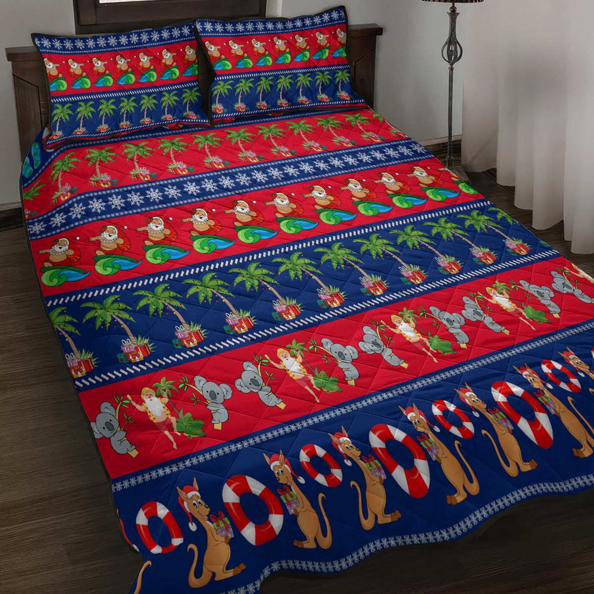 personalised-australia-christmas-quilt-bed-set-aussie-santa-claus-beach-xmas-vibes