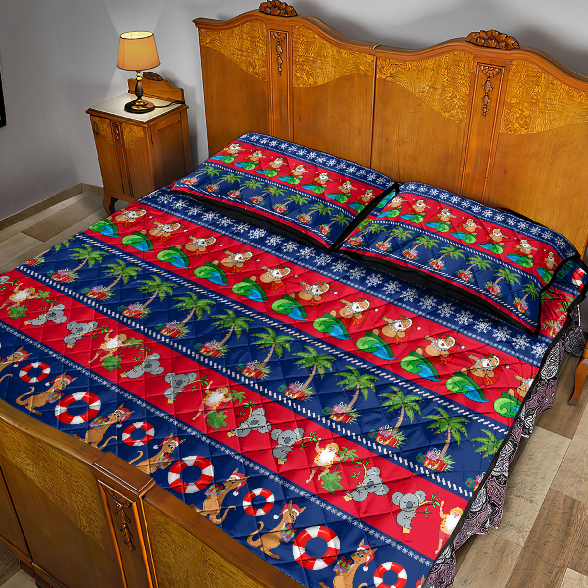 personalised-australia-christmas-quilt-bed-set-aussie-santa-claus-beach-xmas-vibes