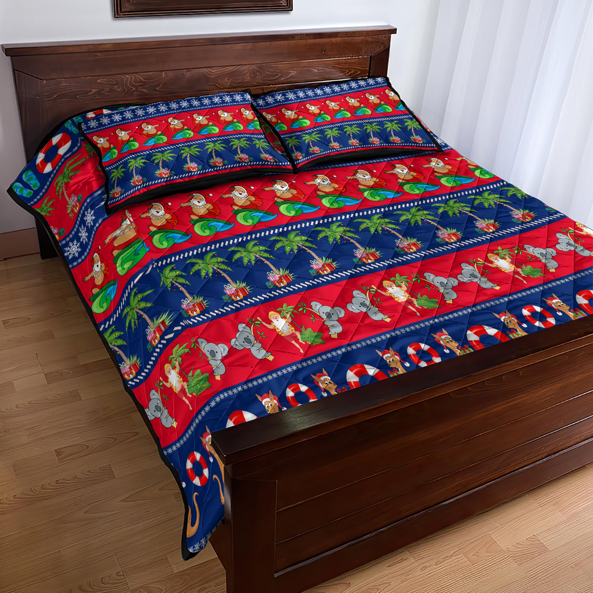 personalised-australia-christmas-quilt-bed-set-aussie-santa-claus-beach-xmas-vibes