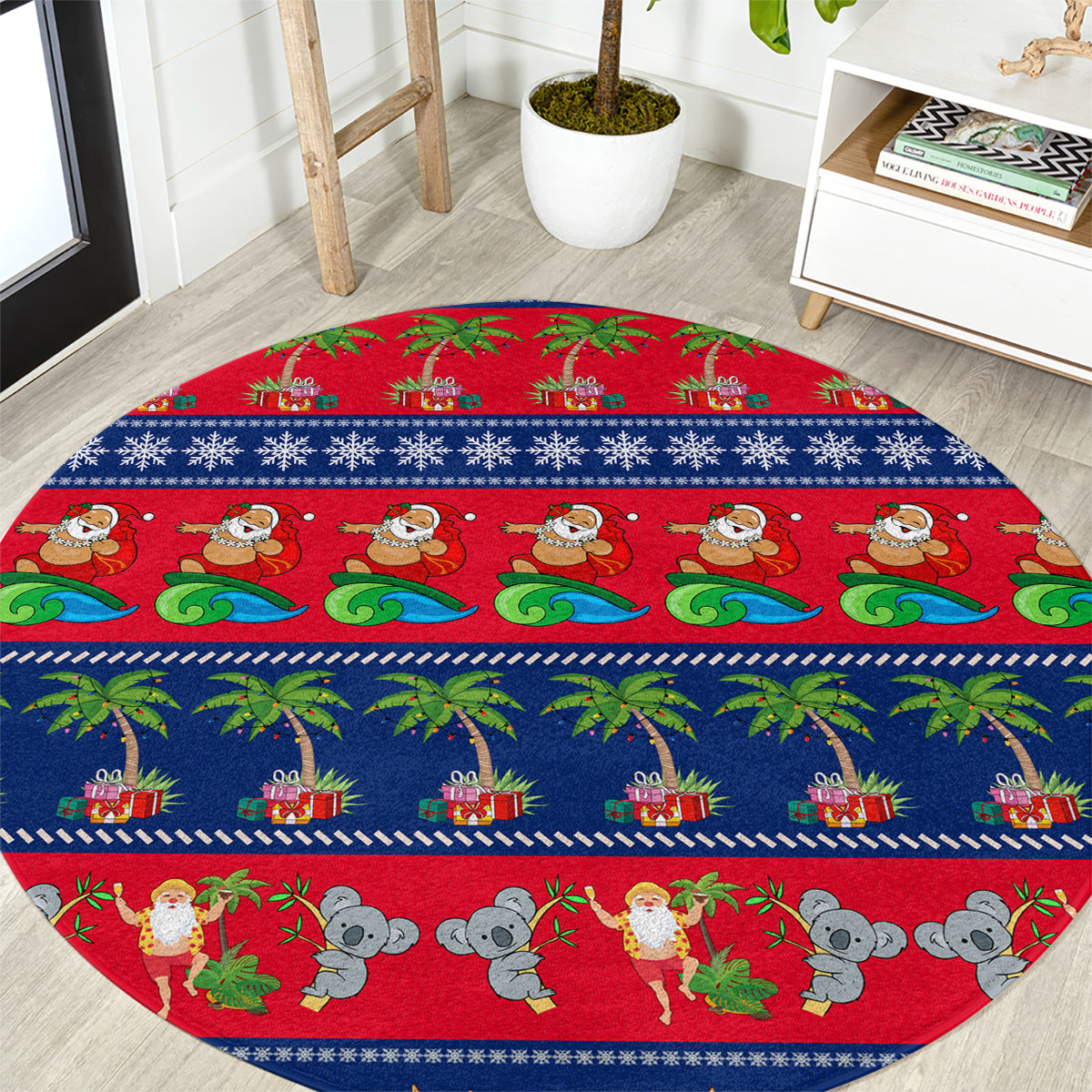 personalised-australia-christmas-round-carpet-aussie-santa-claus-beach-xmas-vibes