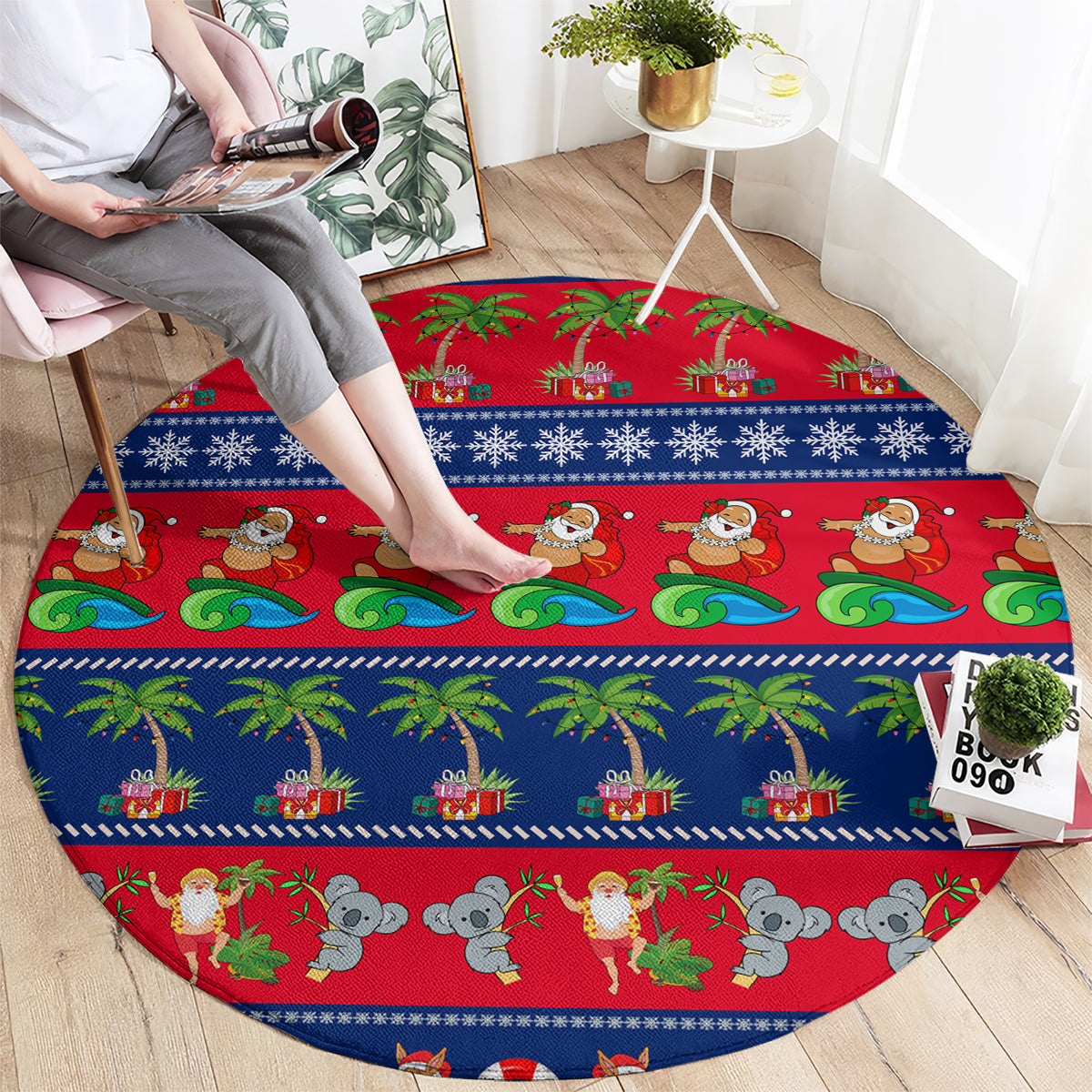 personalised-australia-christmas-round-carpet-aussie-santa-claus-beach-xmas-vibes