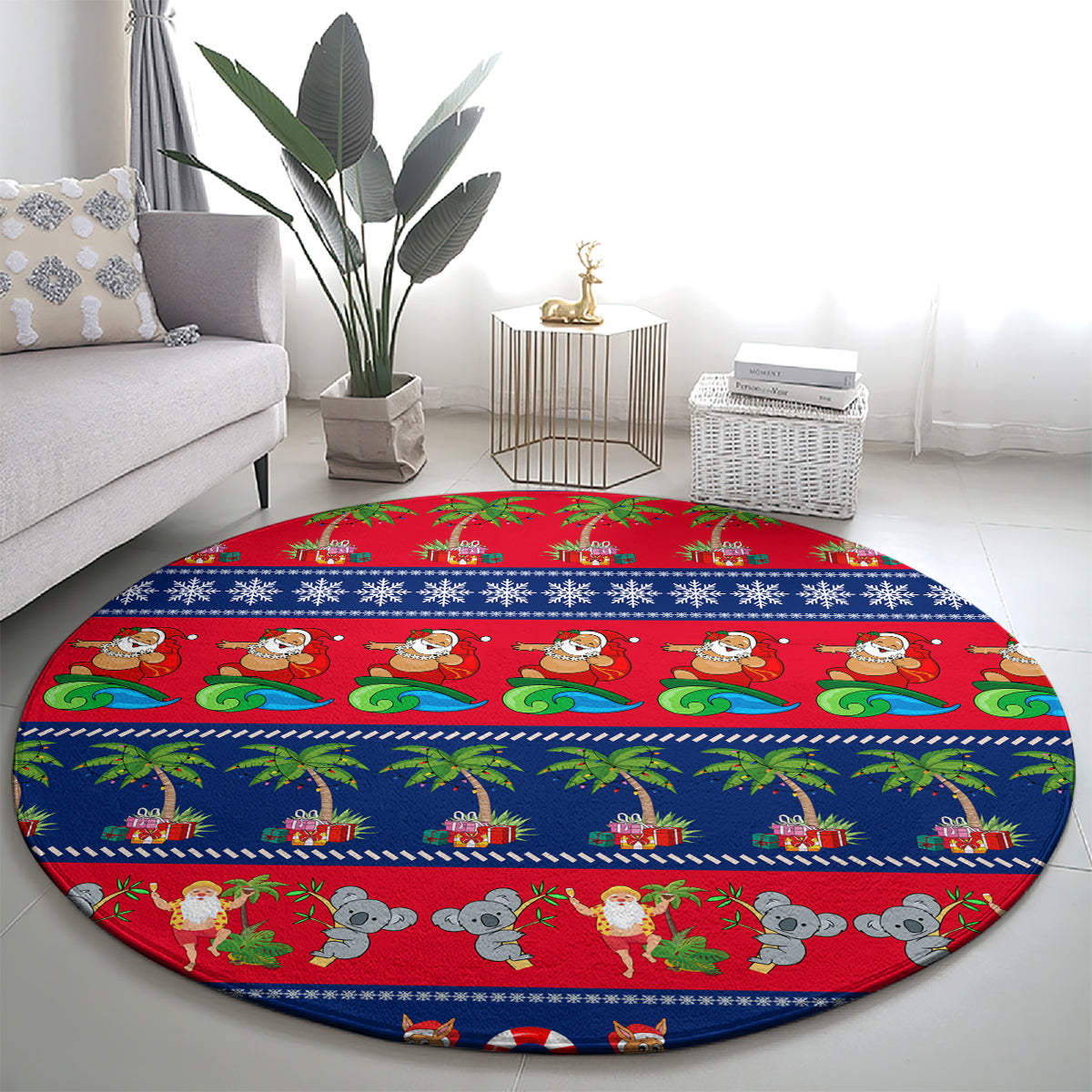 personalised-australia-christmas-round-carpet-aussie-santa-claus-beach-xmas-vibes