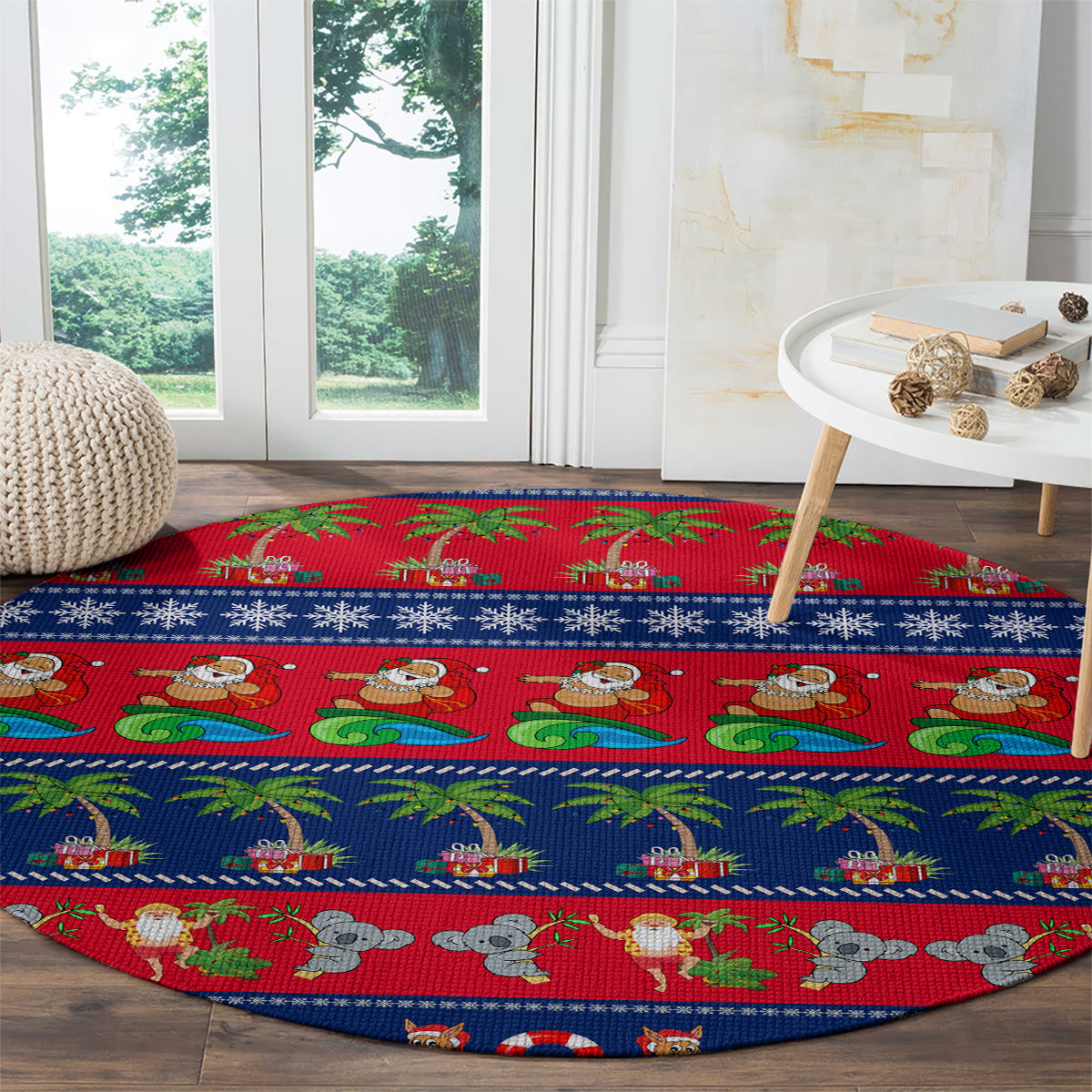 personalised-australia-christmas-round-carpet-aussie-santa-claus-beach-xmas-vibes