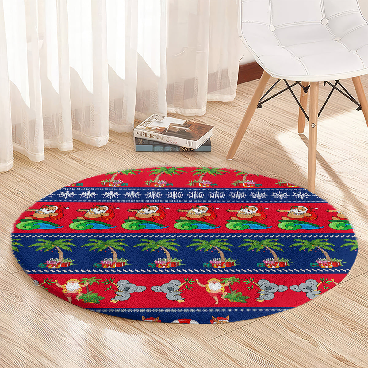 personalised-australia-christmas-round-carpet-aussie-santa-claus-beach-xmas-vibes