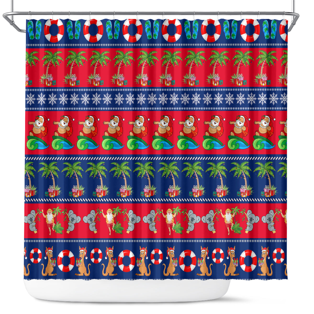 personalised-australia-christmas-shower-curtain-aussie-santa-claus-beach-xmas-vibes