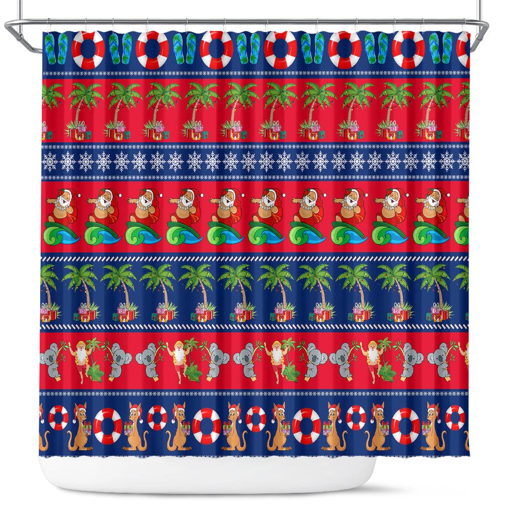 personalised-australia-christmas-shower-curtain-aussie-santa-claus-beach-xmas-vibes