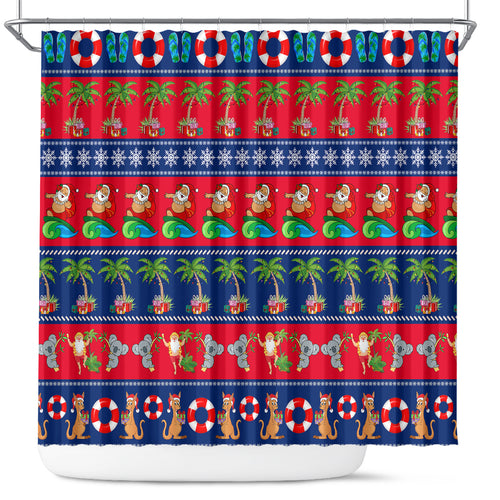 personalised-australia-christmas-shower-curtain-aussie-santa-claus-beach-xmas-vibes