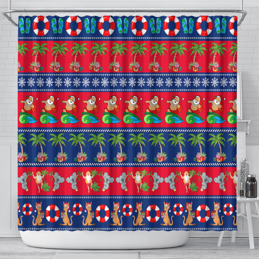 personalised-australia-christmas-shower-curtain-aussie-santa-claus-beach-xmas-vibes