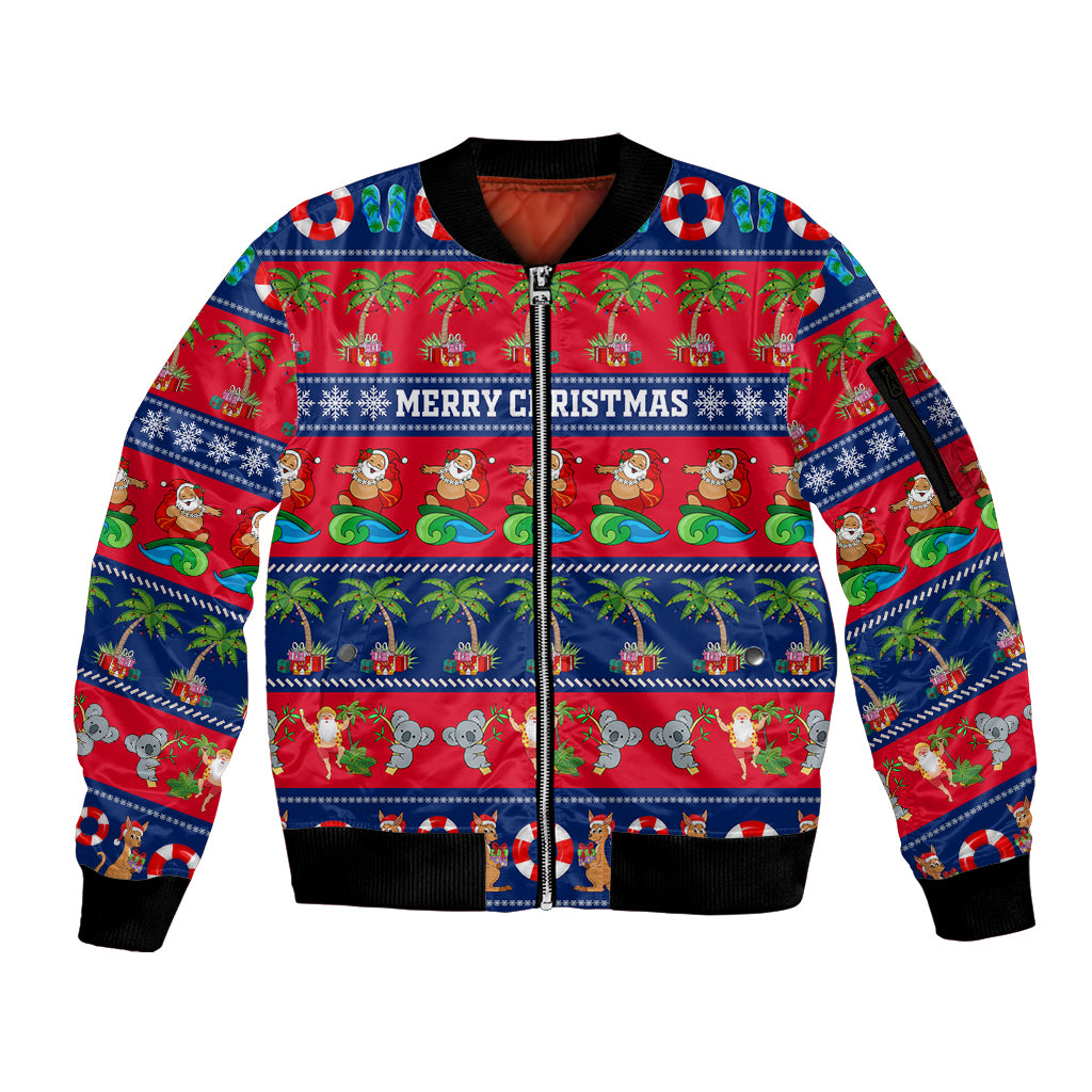 personalised-australia-christmas-sleeve-zip-bomber-jacket-aussie-santa-claus-beach-xmas-vibes