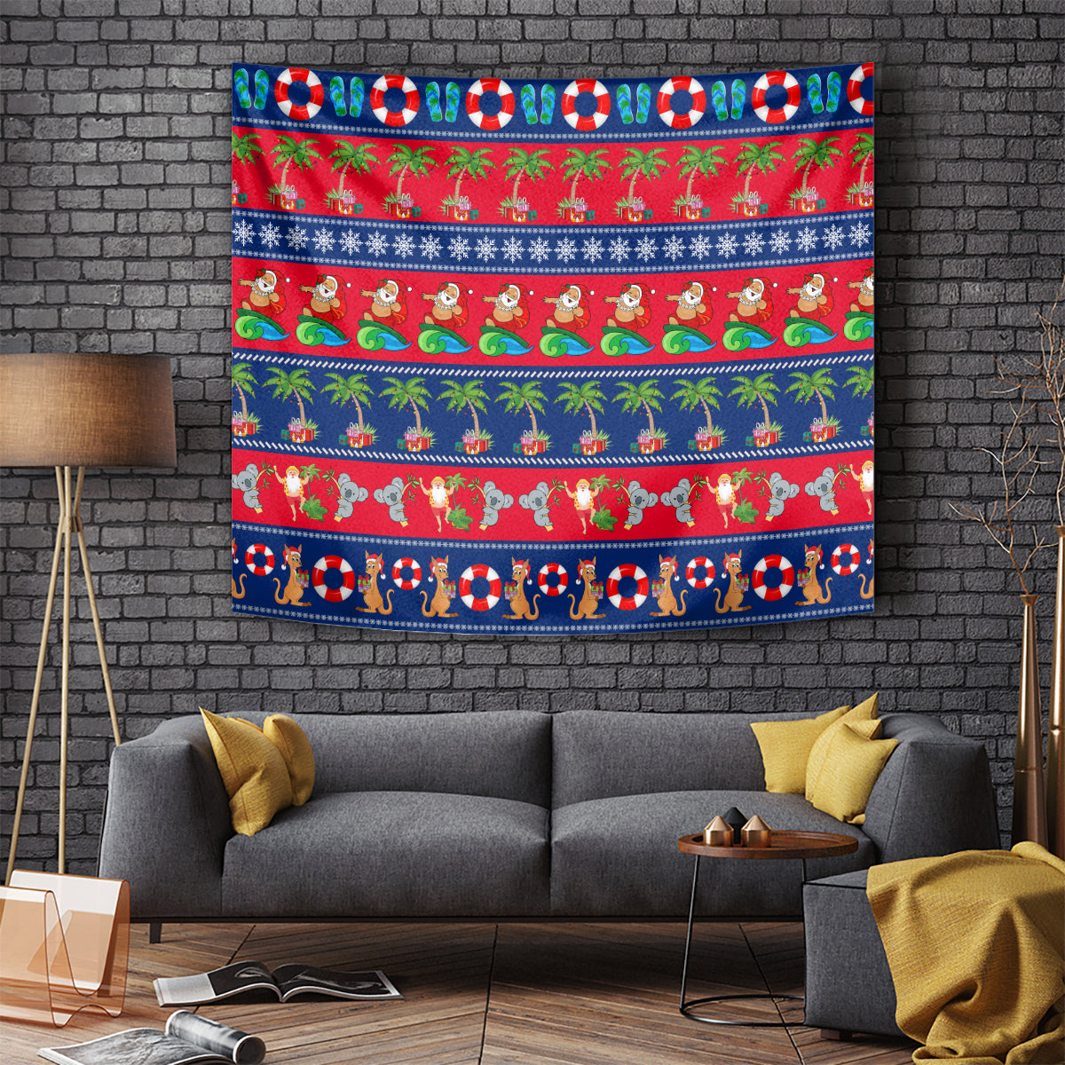 personalised-australia-christmas-tapestry-aussie-santa-claus-beach-xmas-vibes