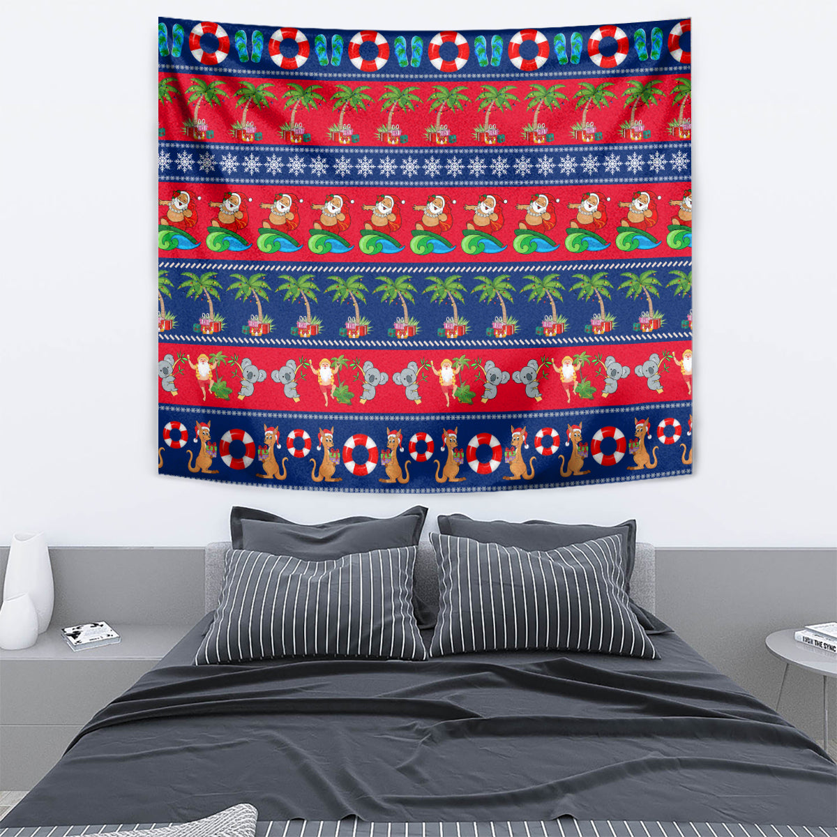 personalised-australia-christmas-tapestry-aussie-santa-claus-beach-xmas-vibes