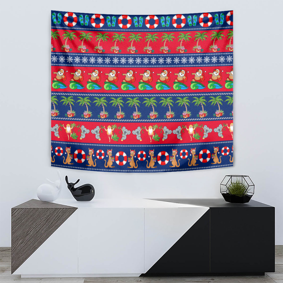 personalised-australia-christmas-tapestry-aussie-santa-claus-beach-xmas-vibes