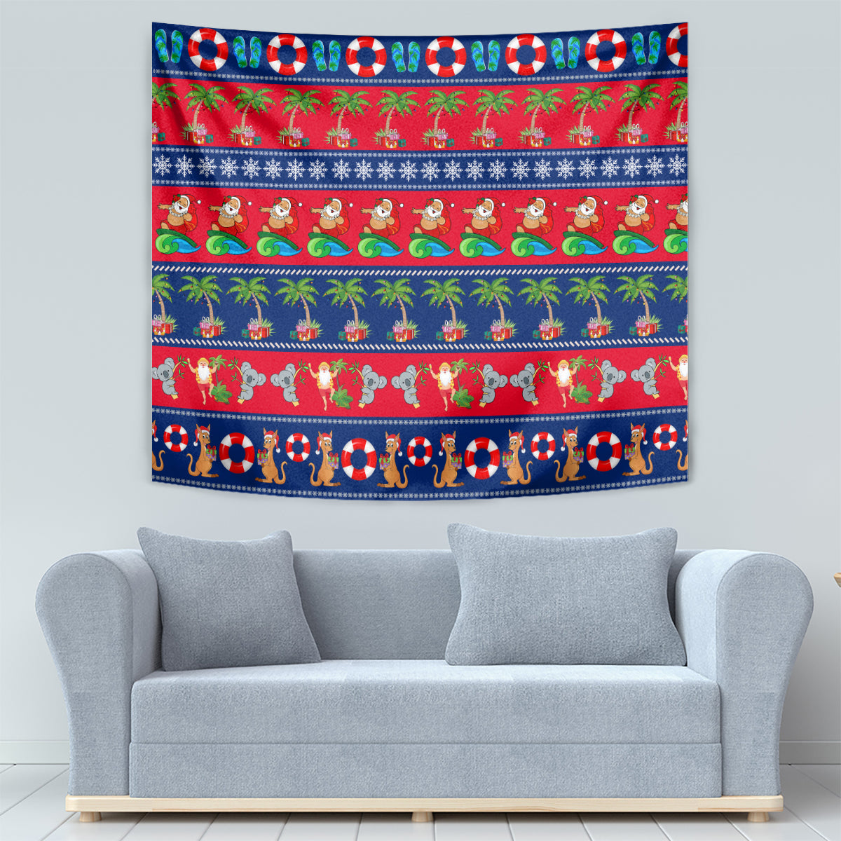 personalised-australia-christmas-tapestry-aussie-santa-claus-beach-xmas-vibes